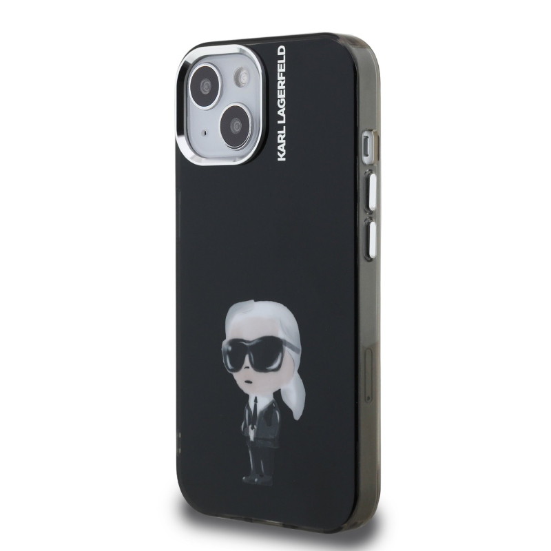 Karl Lagerfeld IML Aquarelle Karl hátlapi borító iPhone 15 készülékhez Fekete