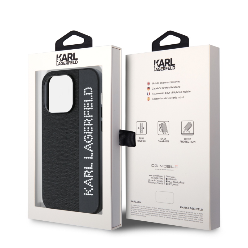 Karl Lagerfeld PU Saffiano strasszos varázslatos hátsó borító iPhone 14 Pro Fekete