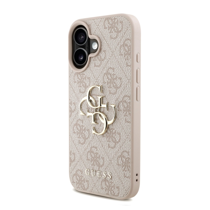 Guess PU 4G fém logós fémszalag hátlap iPhone 16 rózsaszínhez