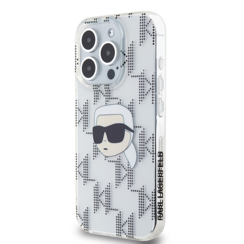 Karl Lagerfeld IML galvanizált Karl Head hátlap az iPhone 15 Pro Max átlátszó készülékre