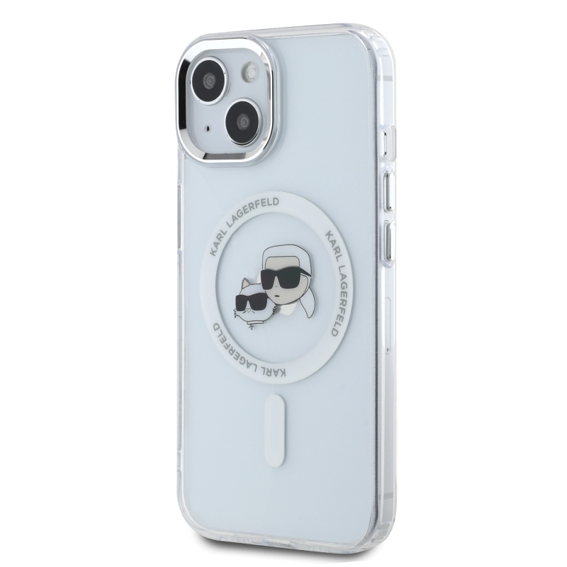 Karl Lagerfeld IML K&CH fejek fémkeret MagSafe hátlap iPhone 15 átlátszóhoz