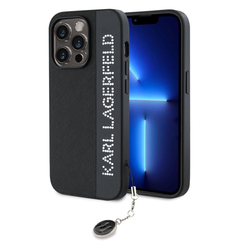 Karl Lagerfeld PU Saffiano strasszos varázslatos hátsó borító iPhone 14 Pro Fekete
