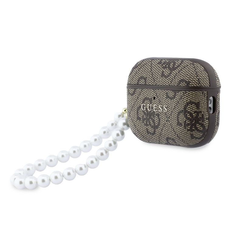 Guess PU 4G Classic Logo Pearl szíjas tok AirPods Pro 3-hoz, barna