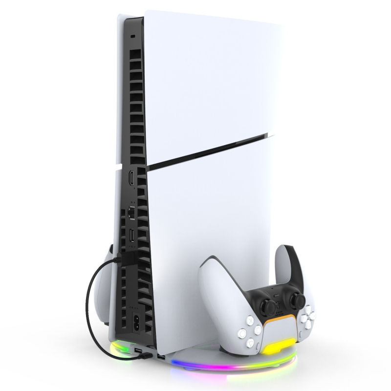 iPega P5S045 Függőleges töltőállvány RGB-vel PS5/PS5 Slim fehér színhez