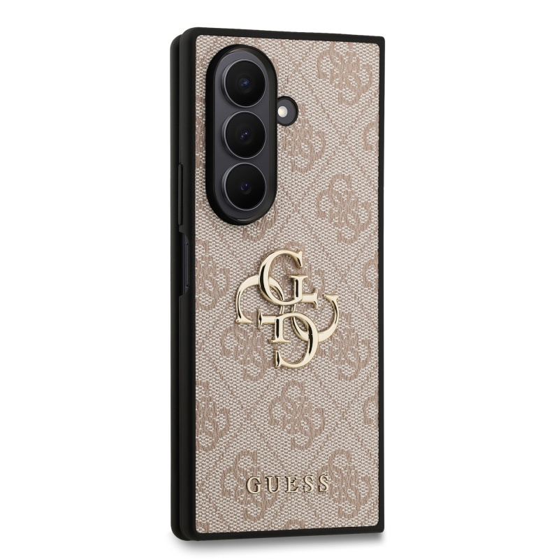 Guess PU 4G fém logós hátlap Samsung Galaxy Z Fold 7 rózsaszínű borítóhoz