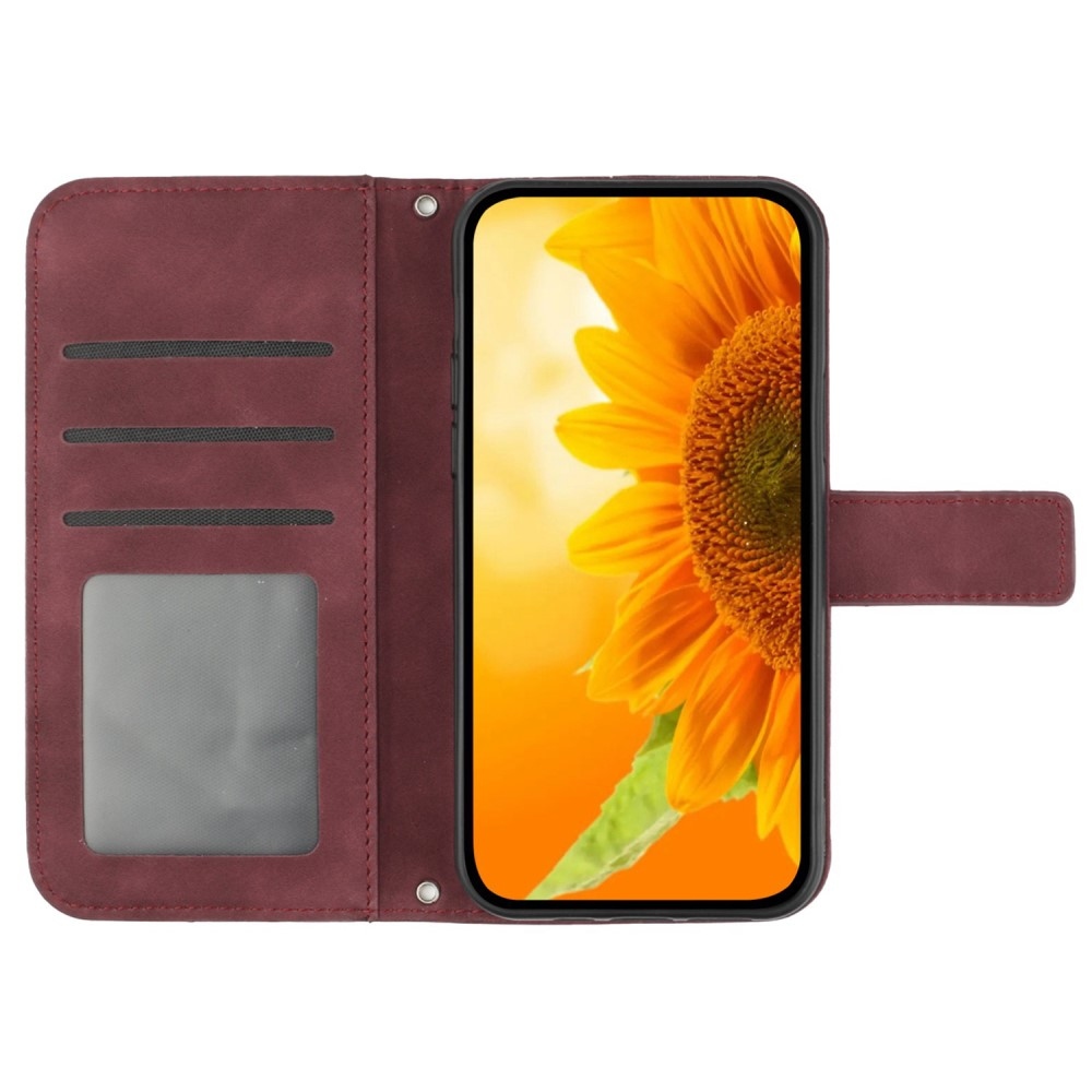 Napraforgó könyv tok a Xiaomi Redmi Note 14 Pro-hoz - bordó színű