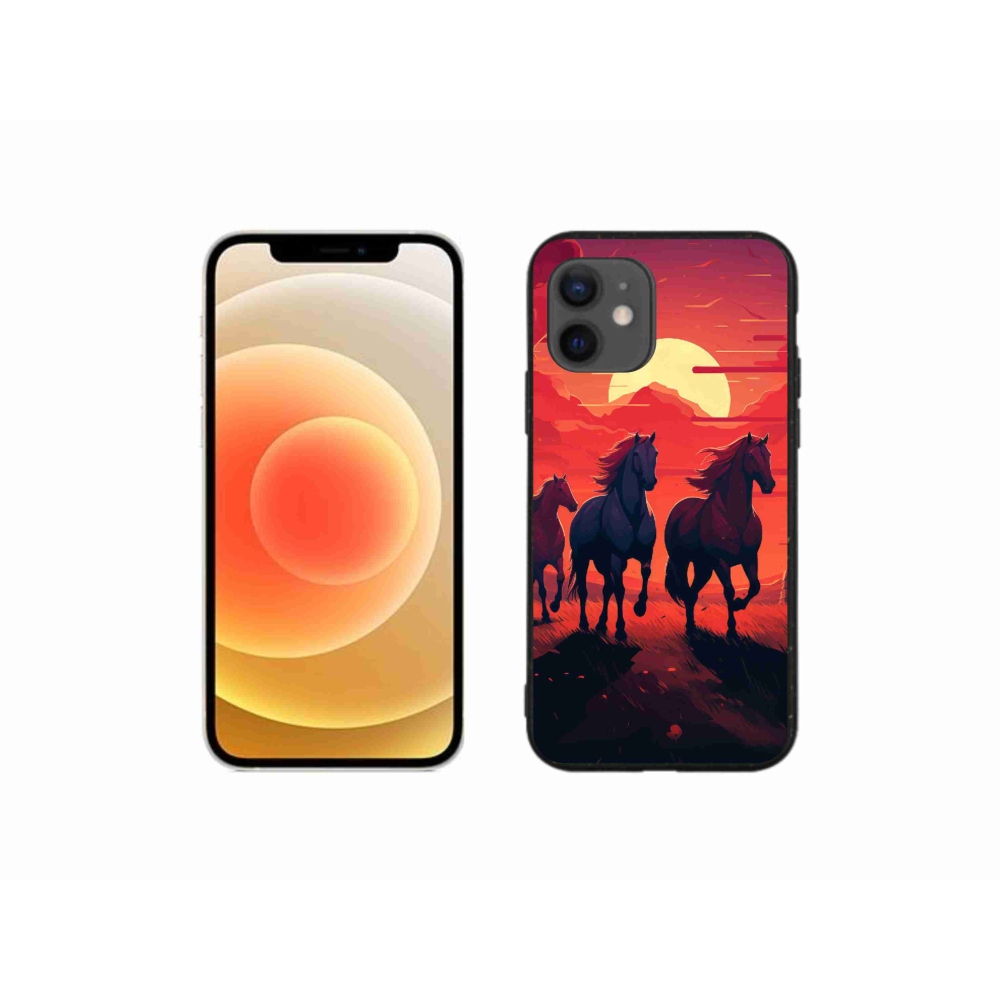 Zselés borítás mmCase iPhone 12 mini készülékhez - lovak és naplemente