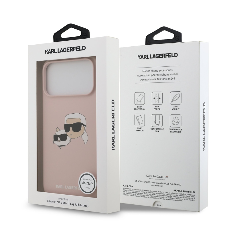 Karl Lagerfeld folyékony szilikon dupla fejű MagSafe hátlap iPhone 17 Pro Max rózsaszínű iPhone 17 Pro Max készülékhez