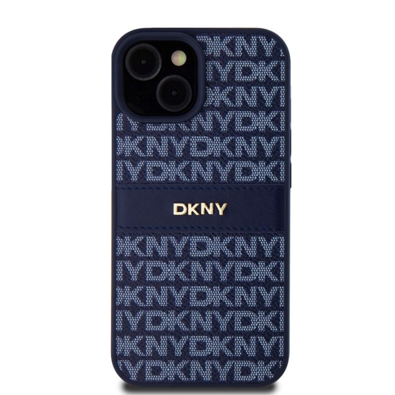 DKNY PU bőr ismétlődő mintás tonális csíkos hátlapi borító iPhone 15 kékhez