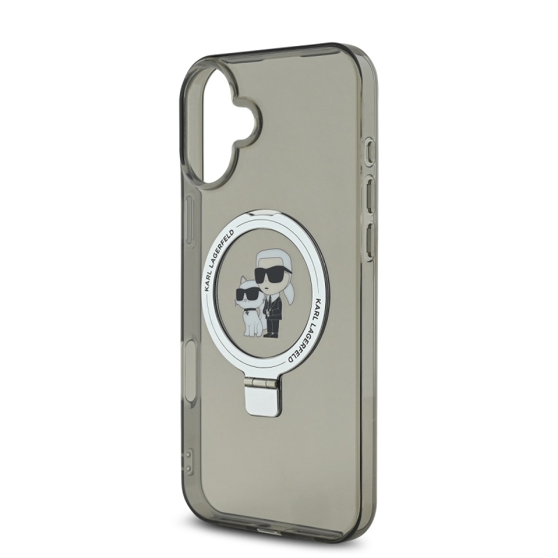 Karl Lagerfeld Ringstand Karl és Choupette MagSafe hátlapi borító iPhone 16-hoz Fekete