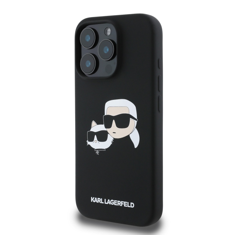 Karl Lagerfeld Folyékony szilikon dupla fejű MagSafe hátlap iPhone 16 Pro fekete színűre