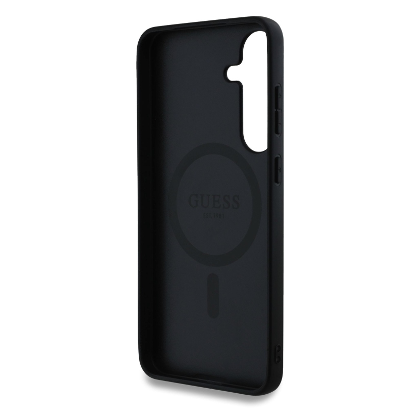 Guess PU bőr 4G színes gyűrűs MagSafe hátlap Samsung Galaxy S25 fekete