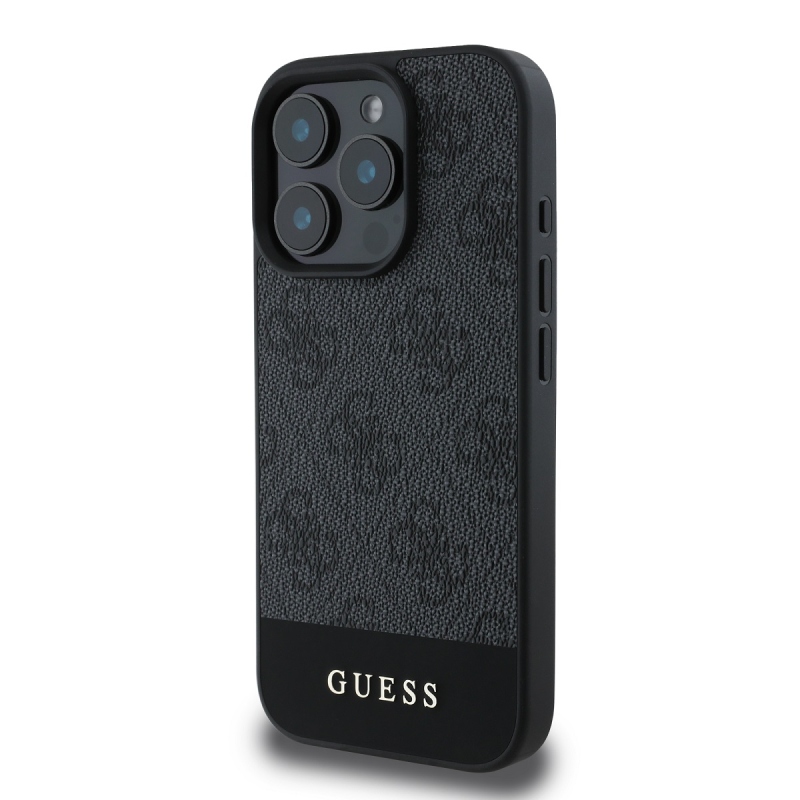 Guess PU 4G csíkos hátlap iPhone 16 Pro Max-hoz Szürke