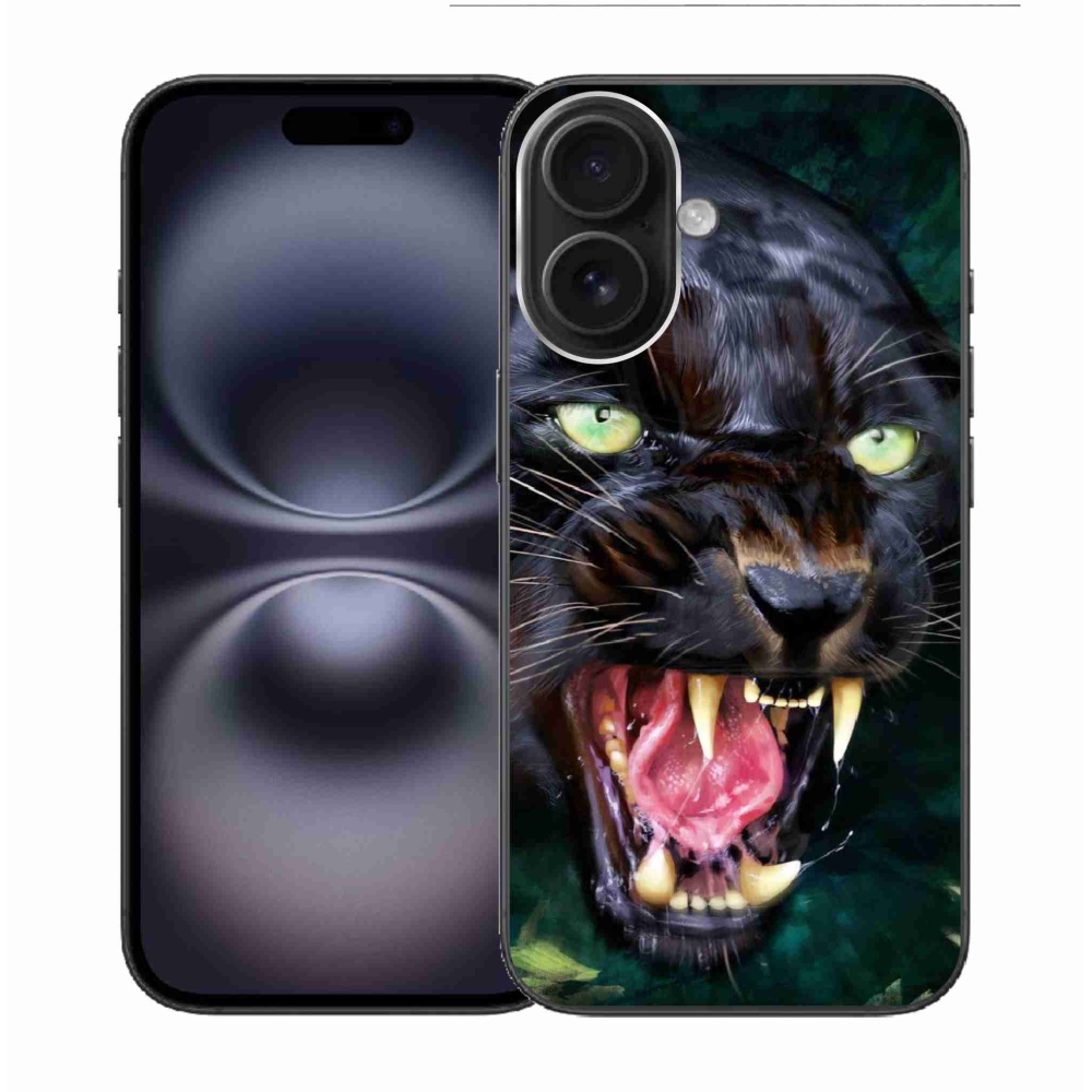Zselés borítás mmCase iPhone 16 készülékhez - dühös fekete párduc