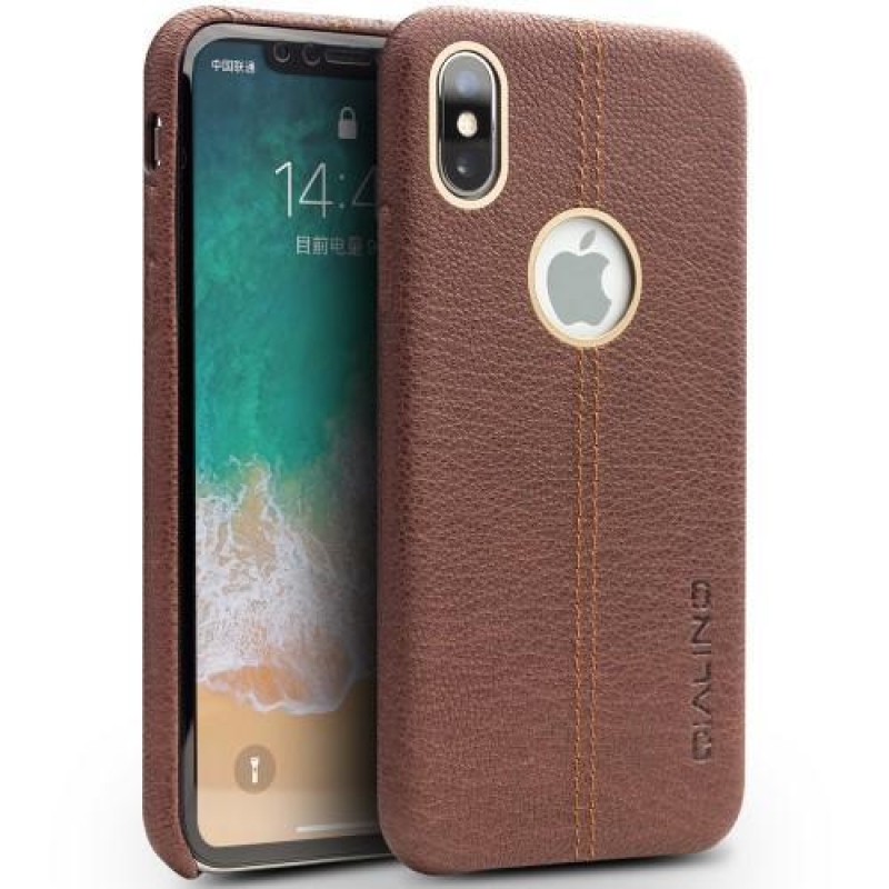 Qial műanyag tok valódi bőr hátlappal iPhone X készülékhez - barna