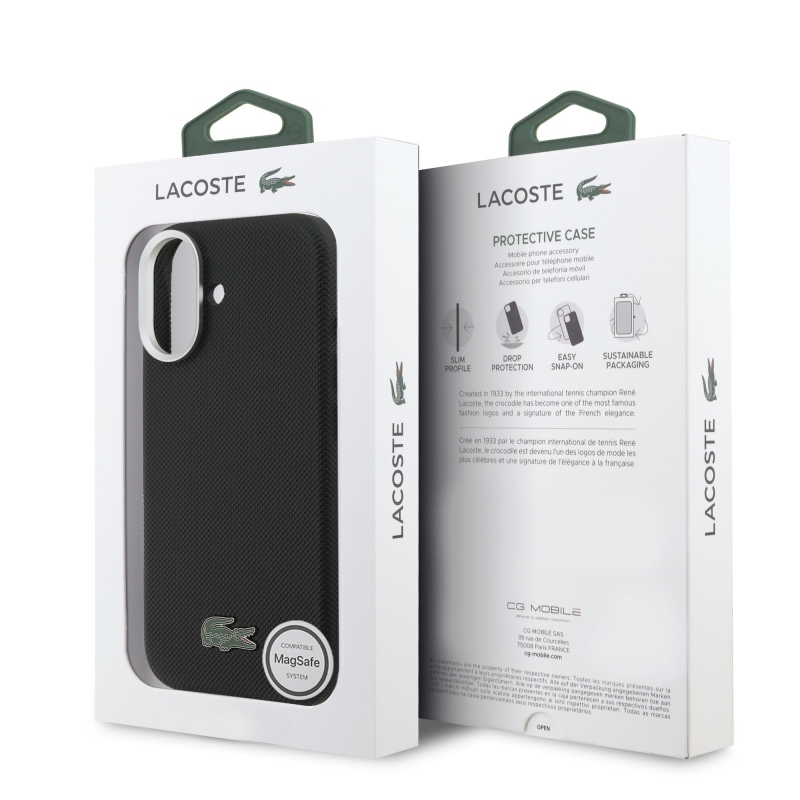Lacoste Iconic Petit Pique fém logós MagSafe hátlap iPhone 17-hez, fekete