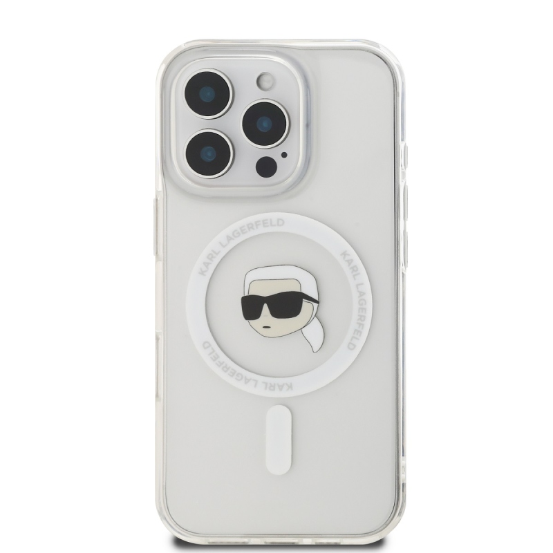 Karl Lagerfeld IML Karl Head fémkeret MagSafe hátlapi borító iPhone 16 Pro-hoz Átlátszó