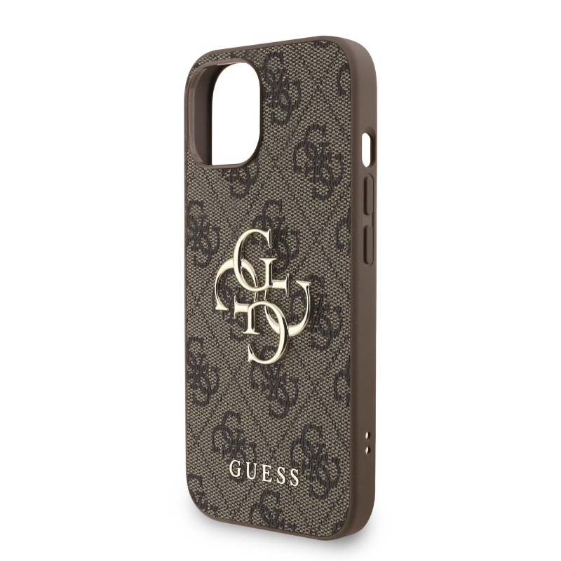 Guess PU 4G fém logós fém pánt hátlap iPhone 15 barna