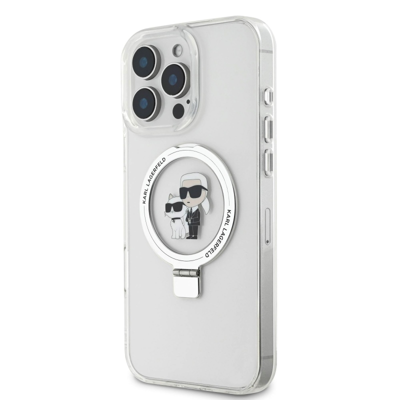 Karl Lagerfeld Ringstand Karl és Choupette MagSafe hátlapi borító iPhone 16 Pro Max készülékhez Fehér