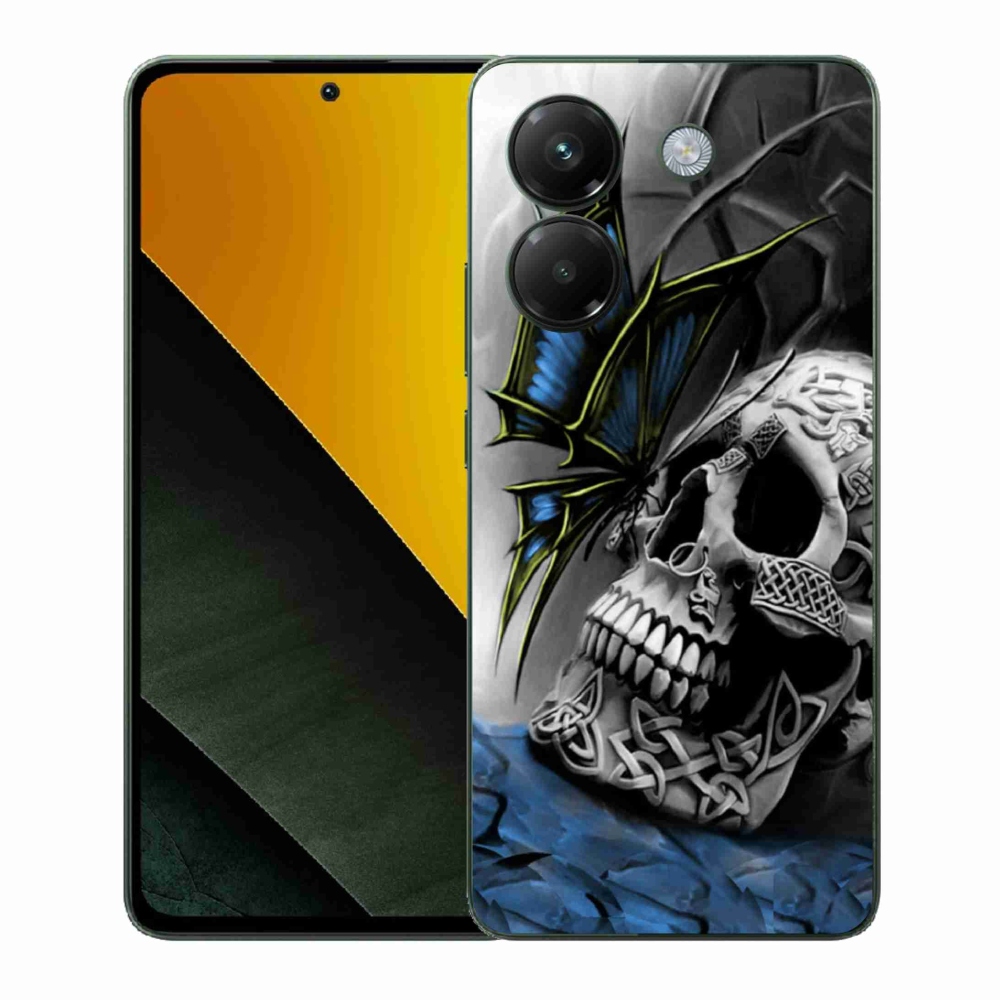 Gél borítás mmCase a Xiaomi Poco M7 Pro 5G számára - pillangó és koponya