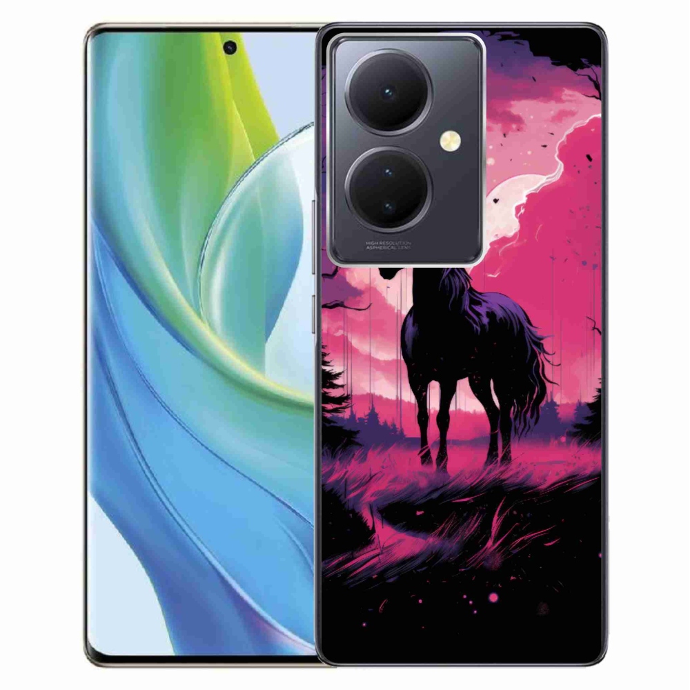 Gél borító mmCase a Vivo V29 Lite 5G - fekete rajzfilm ló 1