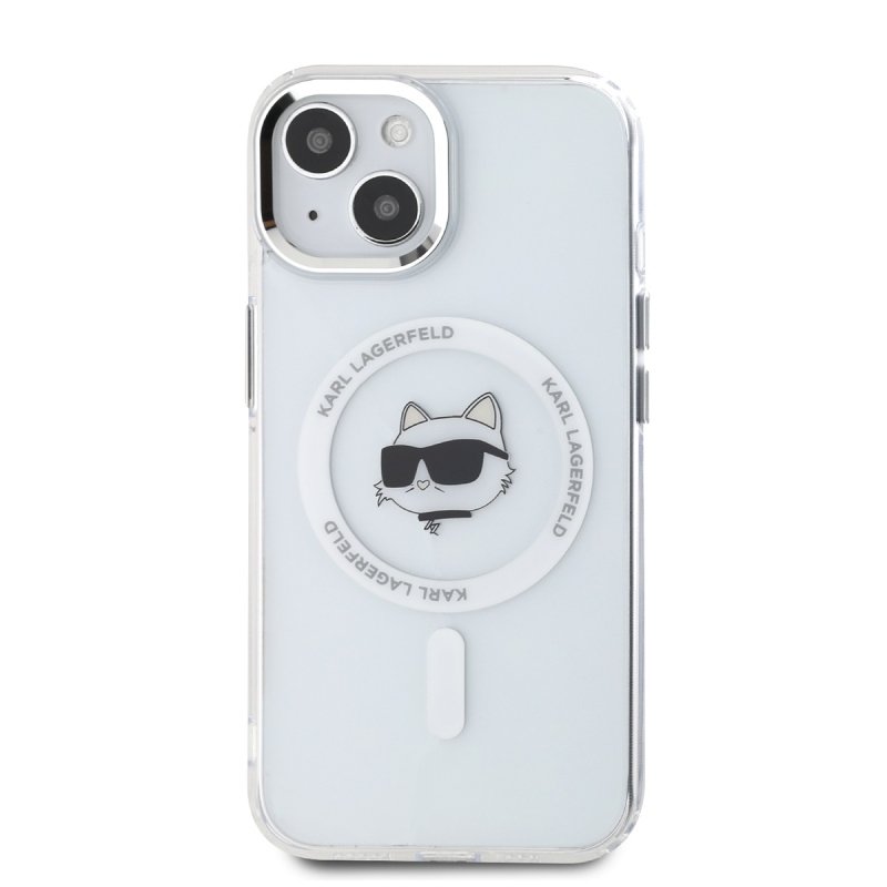 Karl Lagerfeld IML Choupette Head fémkeret MagSafe hátlapi borító iPhone 15-hez Átlátszó