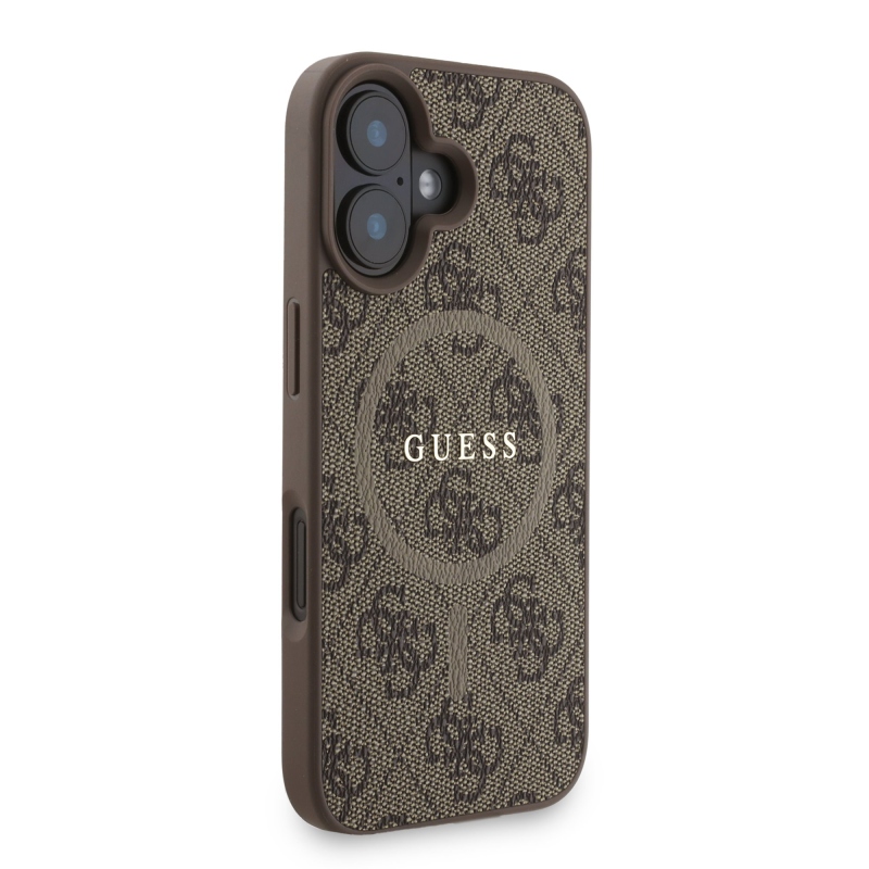 Guess PU bőr 4G színes gyűrűs pánt MagSafe hátlap iPhone 16-hoz Barna barna