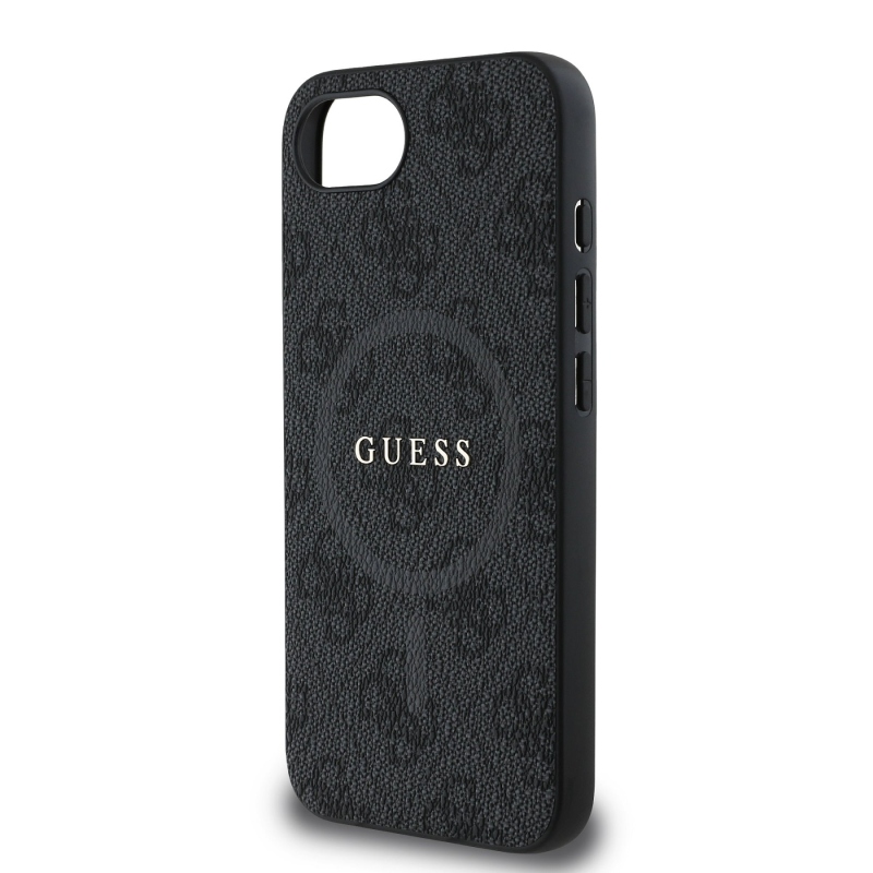 Guess PU bőr 4G színes gyűrűs MagSafe hátlap iPhone 16e Fekete