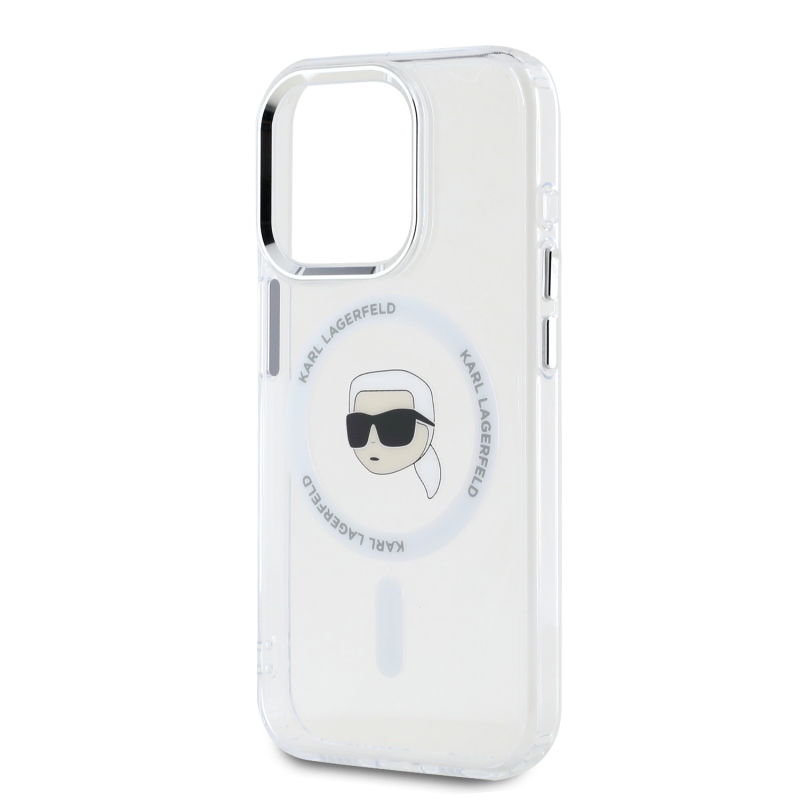 Karl Lagerfeld IML Karl Head fémkeret MagSafe hátlapi borító iPhone 15 Pro Max-hoz Átlátszó