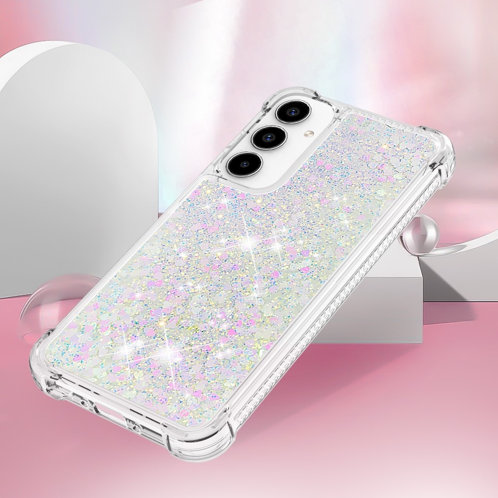 Glitter zselés homokóra tok Samsung Galaxy A35 5G - rózsaszín és ezüst/szívecske