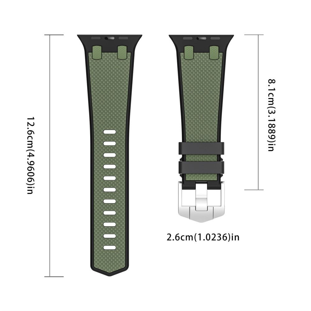 Sport szilikon szíj Apple Watch Ultra/Ultra 2 49mm/SE/SE 2022/2023 44mm/9/8/7 45mm/6/5/4 44mm/3/2/1 42 mm-es órához - fekete/sötétzöld