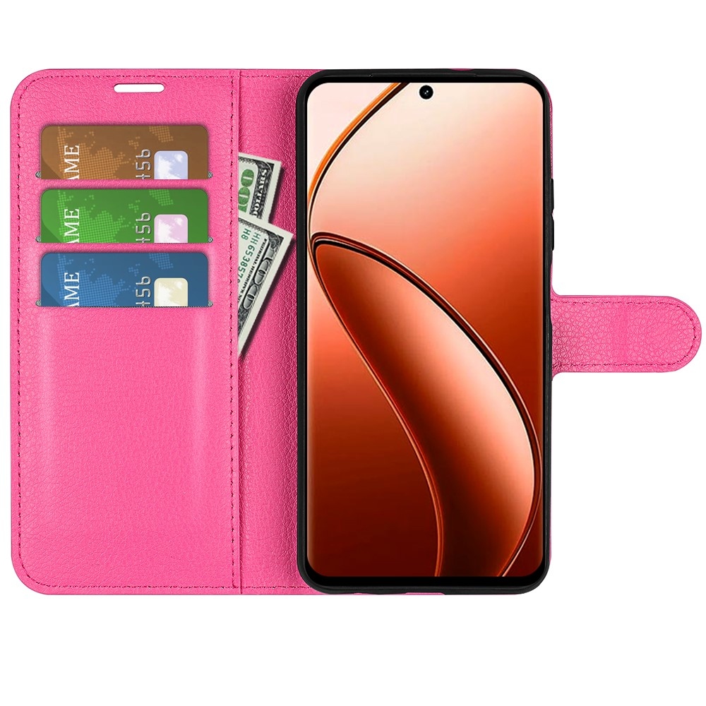 Litchi könyvtáska a Realme 12 Pro 5G/12 Pro+ 5G számára - rózsaszínű