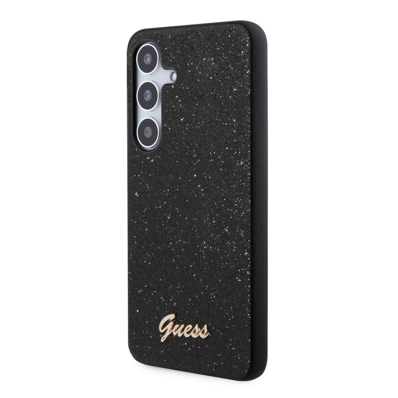 Guess PC/TPU Glitter Flakes fém logó hátlap Samsung Galaxy S24 fekete