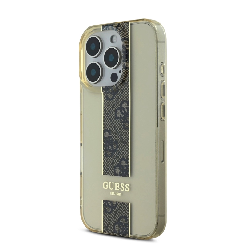Guess IML Middle 4G csíkos hátlap iPhone 16 Pro barna színű iPhone 16 Pro számára
