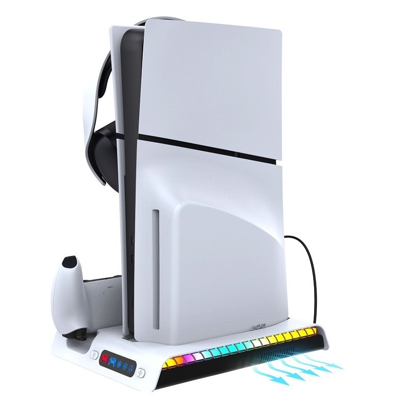 iPega P5S006 Többfunkciós újratölthető RGB állvány hűtéssel a PS5 Slim fehér színhez