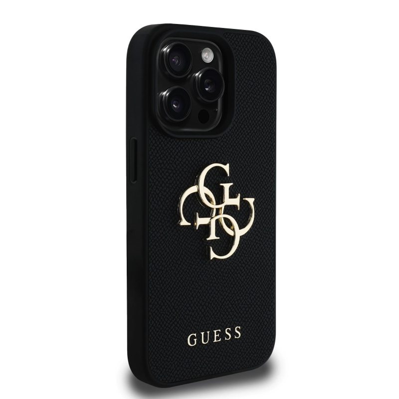 Guess PU szemcsés 4G fém logó hátlap iPhone 15 Pro fekete