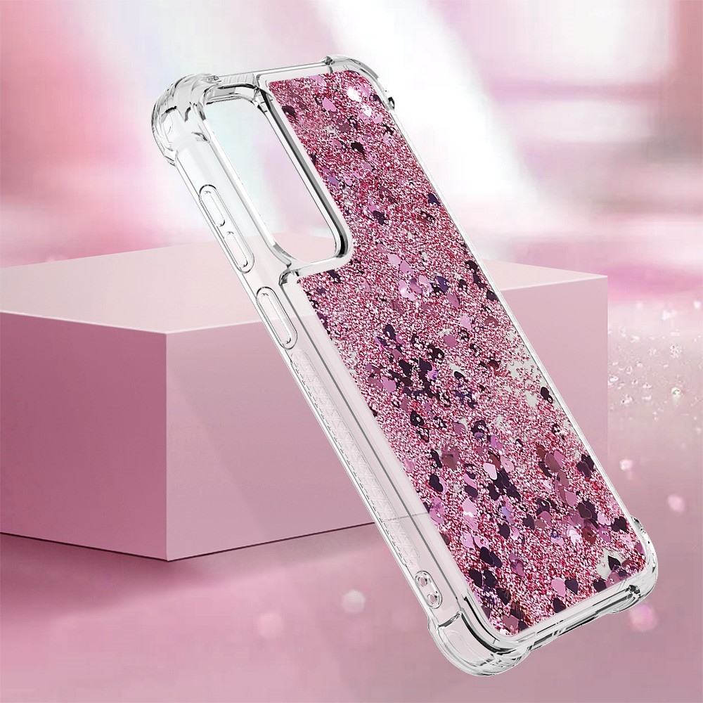 Glitter zselés homokóra hüvely Samsung Galaxy S23 FE készülékhez - rózsaarany/szív