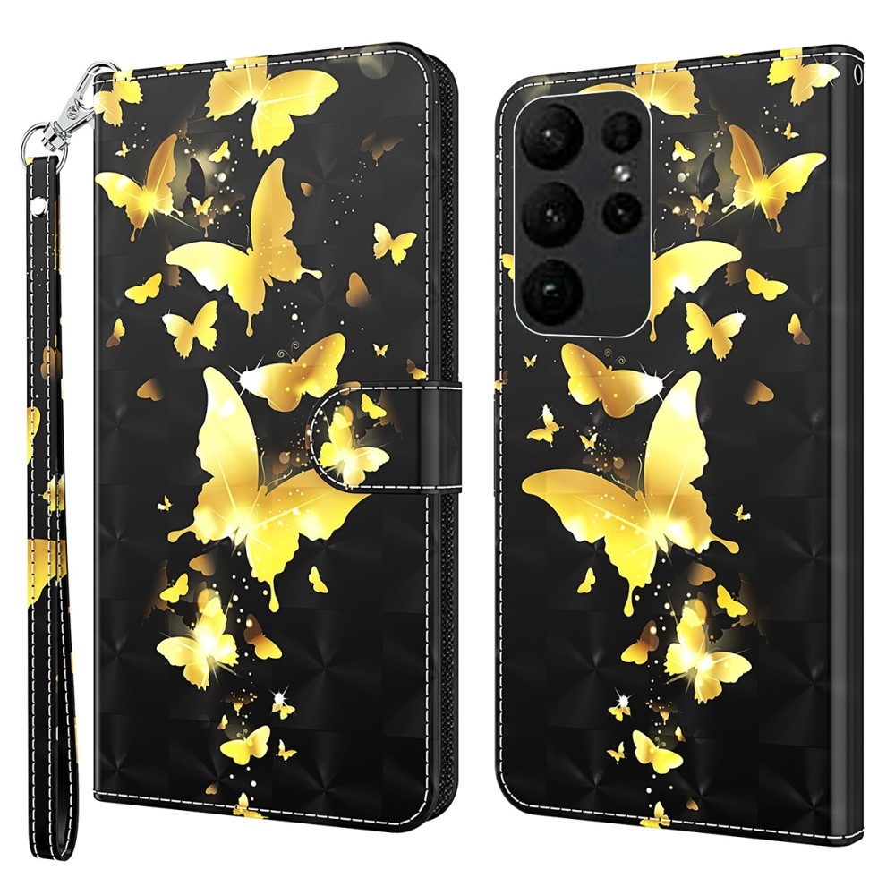 Nyomtatott könyv tok Samsung Galaxy S24 Ultra készülékhez - arany pillangók