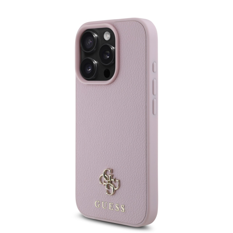 Guess PU szemcsés 4G kis fém logós MagSafe hátlap iPhone 16 Pro rózsaszínű iPhone 16 Pro számára