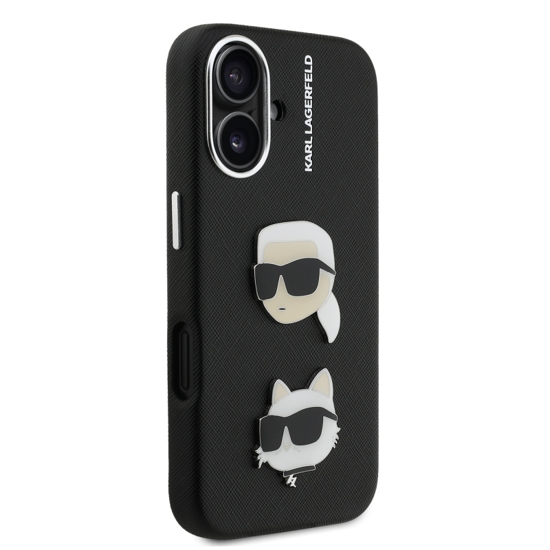 Karl Lagerfeld szemcsés PU K&CH Heads hátlap iPhone 16-hoz Fekete