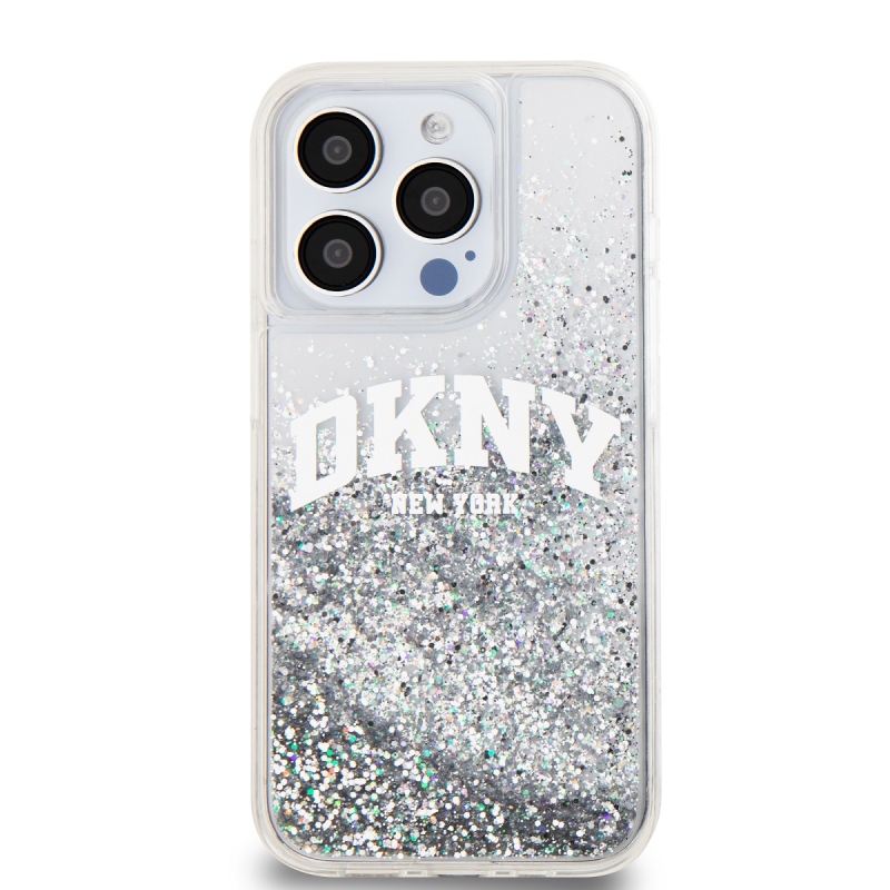 DKNY Liquid Glitter Arch Logo hátlap iPhone 14 Pro-hoz átlátszó