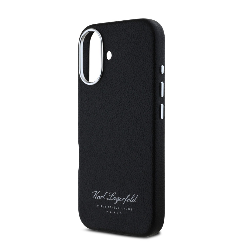 Karl Lagerfeld szemcsés PU Hotel RSG hátlap iPhone 16-hoz Fekete