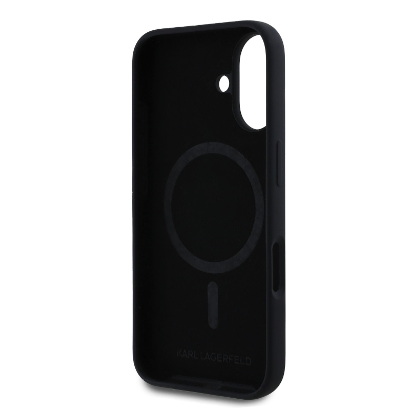 Karl Lagerfeld Folyékony szilikon Karl és Choupette MagSafe hátlap iPhone 16 Plus-hoz Fekete