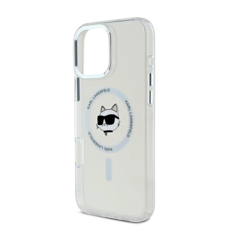 Karl Lagerfeld IML Choupette Head fémkeret MagSafe hátlapi borító iPhone 16 Pro Max-hoz Átlátszó