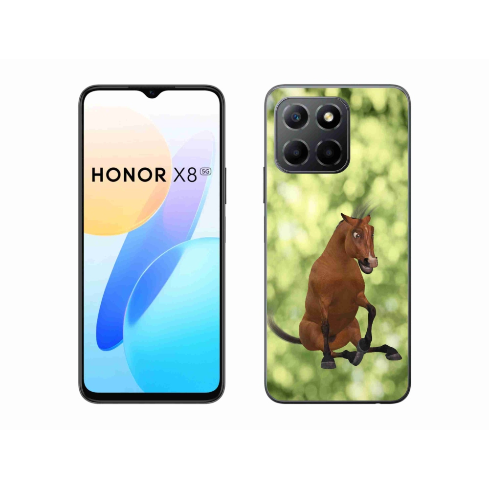 Zselés borítás mmCase a Honor X8 5G számára - barna rajzfilm ló 1