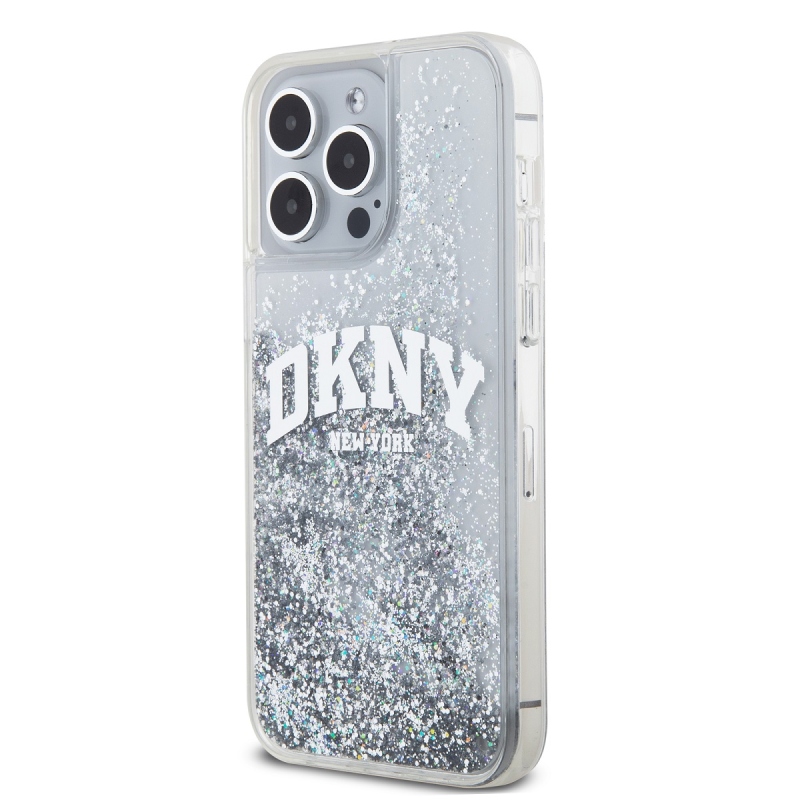 DKNY Liquid Glitter Arch Logo hátlap iPhone 15 Pro Max készülékhez átlátszó