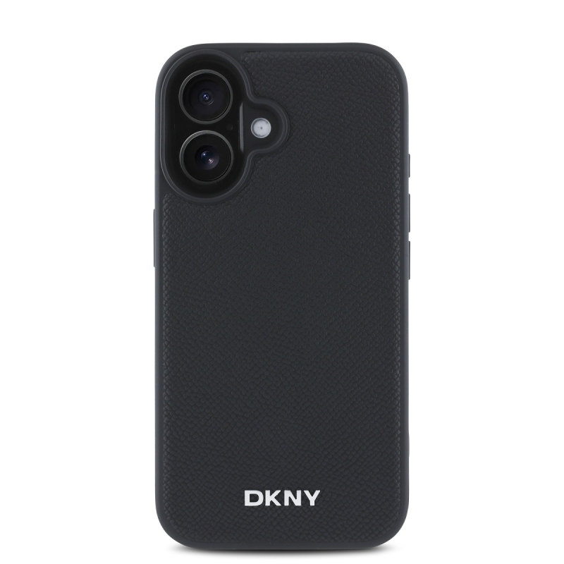 DKNY PU bőr ezüst fém logó Magsafe hátlap iPhone 16 Plus fekete