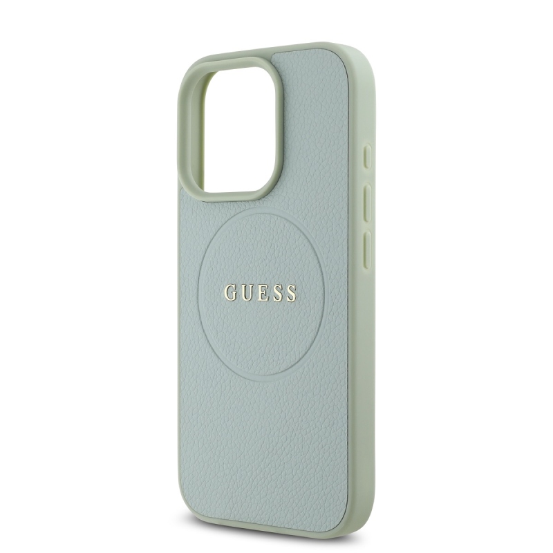 Guess PU szemcsés klasszikus logós MagSafe hátlap iPhone 16 Pro Max-hoz Zöld