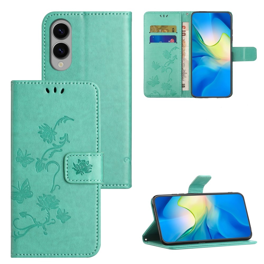 Virágos könyv tok Samsung Galaxy S25 Edge-hez - kék-zöld