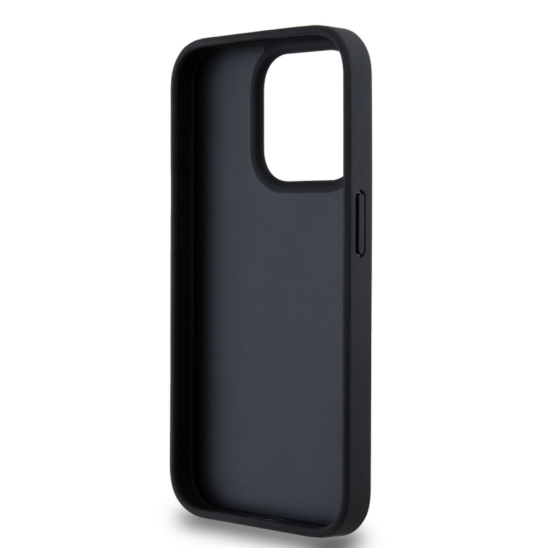 DKNY PU bőr kockás mintás és csíkos hátlapi borító iPhone 13 Pro Max-hoz Fekete